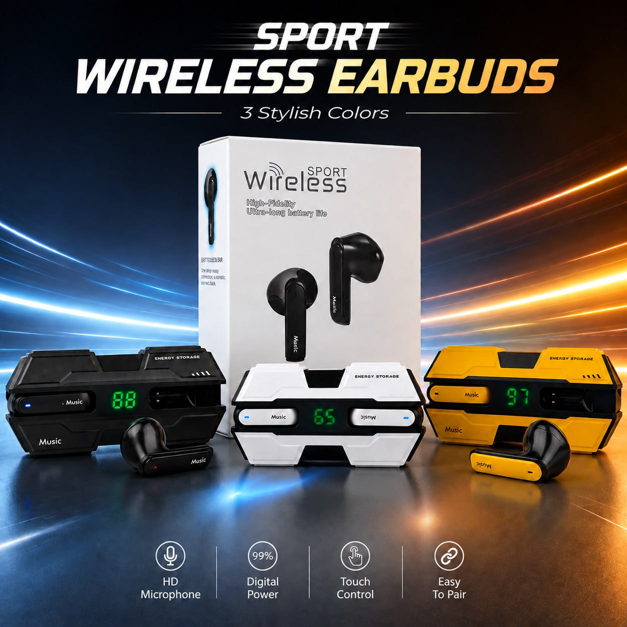 🎧 K8 Sport Wireless Earbuds – Digital Battery Display